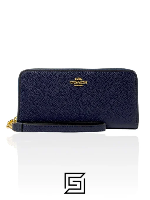 Leather,Wallets,For women Coach wallets Long Zip Around Wallet In Signature Canvas Dark Blue Style No. C4451 Coach