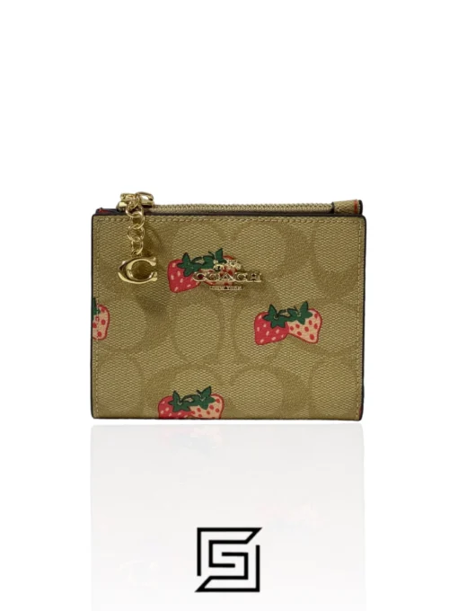 Leather,Wallets,For women Coach wallets Snap Card Case In Signature Canvas With Strawberry Print Style No. 91199 Coach