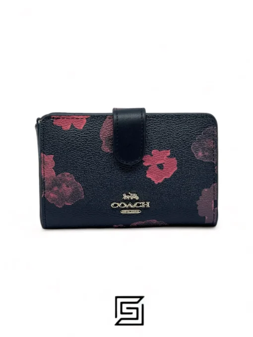 Leather,Wallets,For women wallets Coach F39127 Corner Zip Wallet With Halftone Floral Print - Medium Black Coach