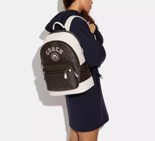 Bags,Leather Coach leather West Backpack In Signature Canvas With Varsity Motif Style No. CB909 Coach