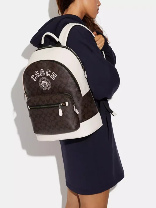 Bags,Leather Coach leather West Backpack In Signature Canvas With Varsity Motif Style No. CB909 Coach