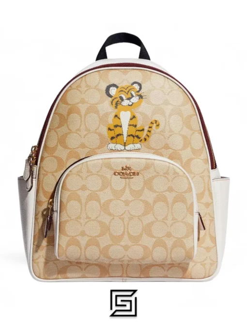 Bags,Leather Coach leather Court Backpack In Signature Canvas With Tiger Style No. C7317 Coach