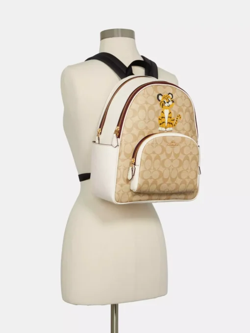 Bags,Leather Coach leather Court Backpack In Signature Canvas With Tiger Style No. C7317 Coach