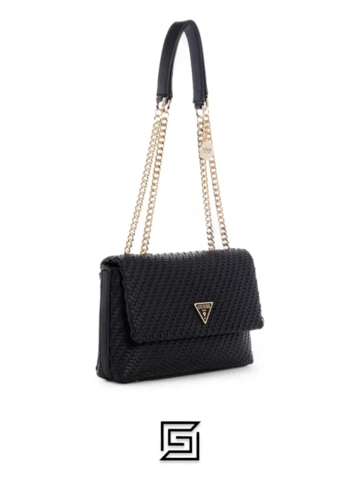 Bags,Leather Guess leather Black Woven Hassie Convertible Crossbody Guess