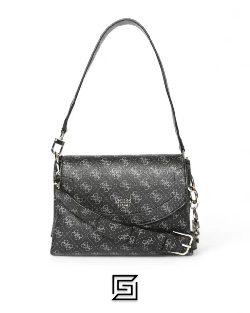 Bags,Leather leather Guess Black Printed Shoulder Bag Grey Guess