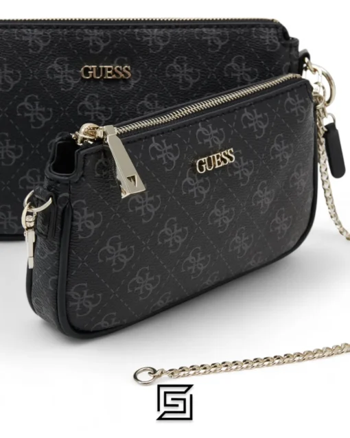 Bags,Leather leather Guess Women's Kasinta Double GUESS LOGO GREY Shoulder Bag One Size Guess