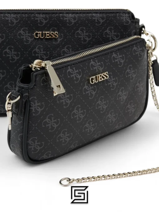 Bags,Leather leather Guess Women's Kasinta Double GUESS LOGO GREY Shoulder Bag One Size Guess