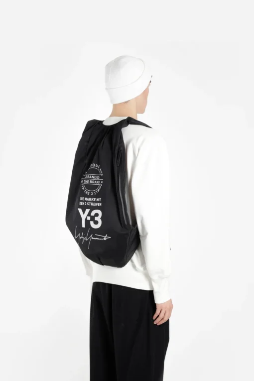 Bags,Leather leather Y-3 YOHJI Adidas Backpack Black Bag With White Logo NWT Y-3