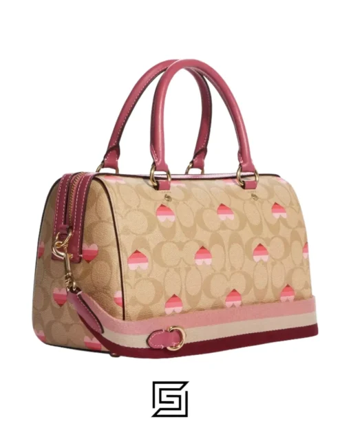 Bags,Leather Coach leather Rowan Satchel Bag In Signature Canvas With Stripe Heart Print Style No. CA248 Coach