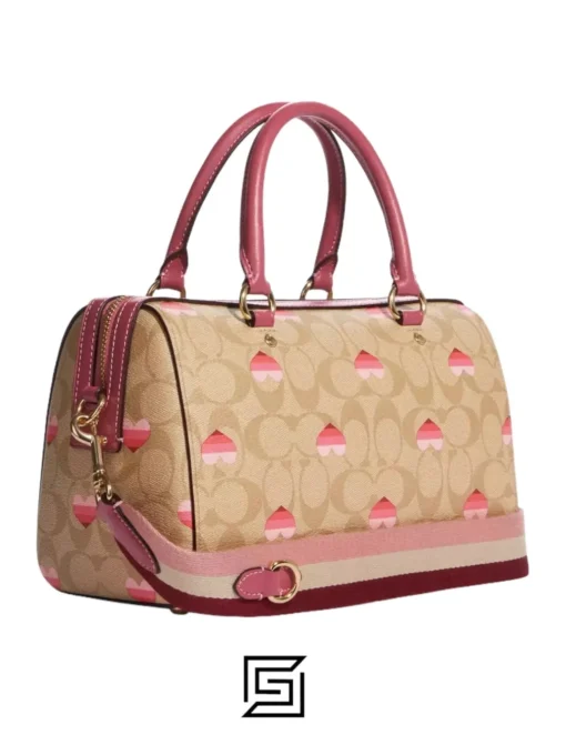 Bags,Leather Coach leather Rowan Satchel Bag In Signature Canvas With Stripe Heart Print Style No. CA248 Coach