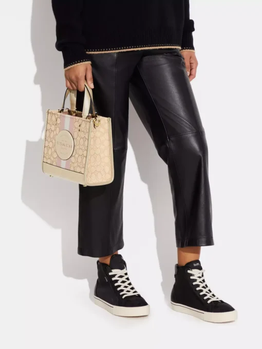 Bags,Leather leather Dempsey Tote 22 In Signature Jacquard With Stripe And Coach Patch Style No. CG096 Coach