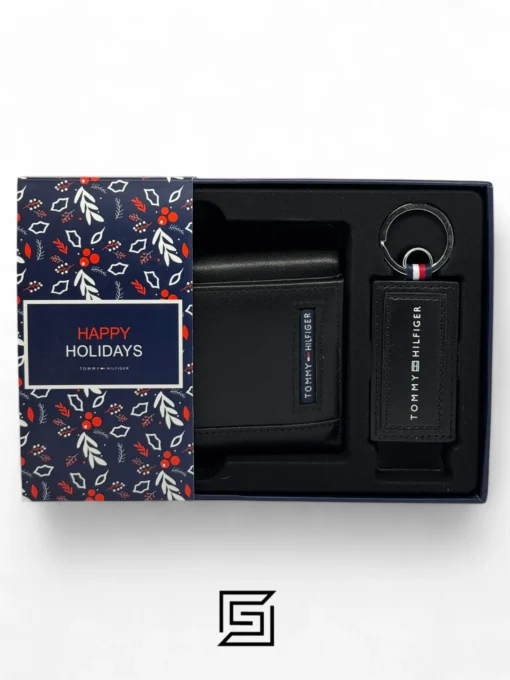 Leather,Wallets,For men Tommy Hilfiger leather HAPPY HOLIDAYS TOMMY SET TRIFOLD WALLET AND MEDAL/BLACK Tommy Hilfiger