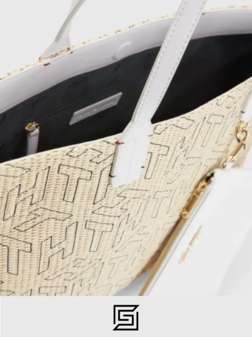 Bags,Leather Tommy Hilfiger leather ICONIC MONOGRAM STRAW BEACH TOTE AW0AW11346 Tommy Hilfiger