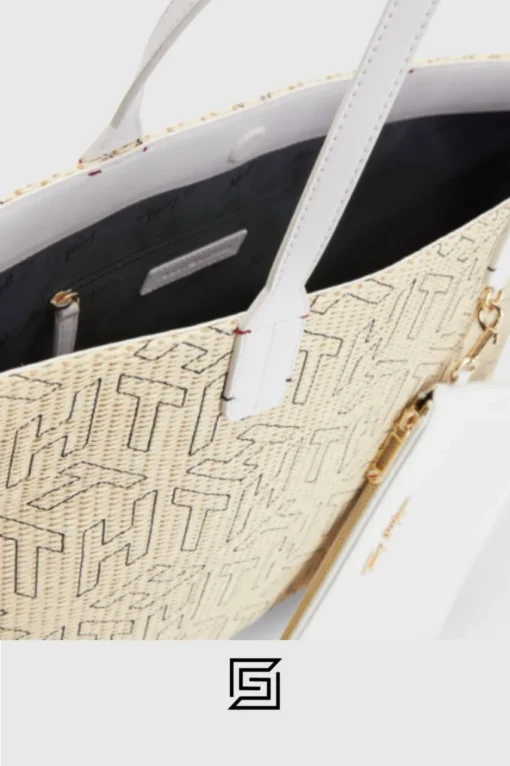 Bags,Leather Tommy Hilfiger leather ICONIC MONOGRAM STRAW BEACH TOTE AW0AW11346 Tommy Hilfiger