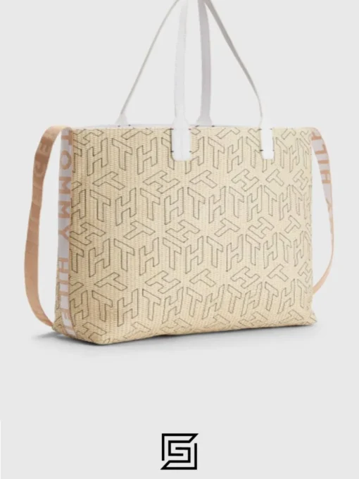 Bags,Leather Tommy Hilfiger leather ICONIC MONOGRAM STRAW BEACH TOTE AW0AW11346 Tommy Hilfiger