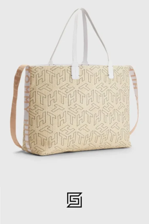 Bags,Leather Tommy Hilfiger leather ICONIC MONOGRAM STRAW BEACH TOTE AW0AW11346 Tommy Hilfiger